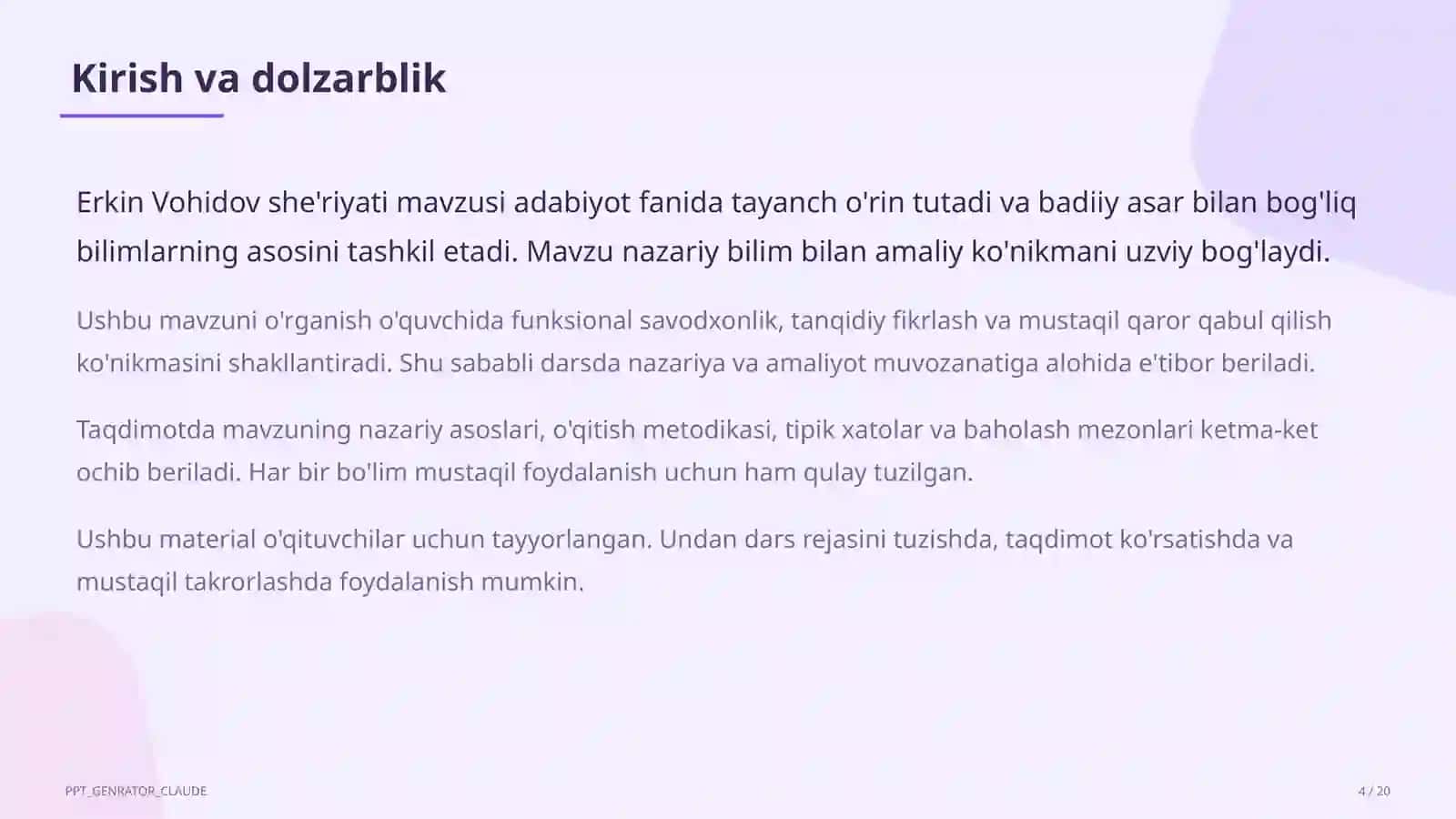 Erkin Vohidov she'riyati (8-sinf) 4