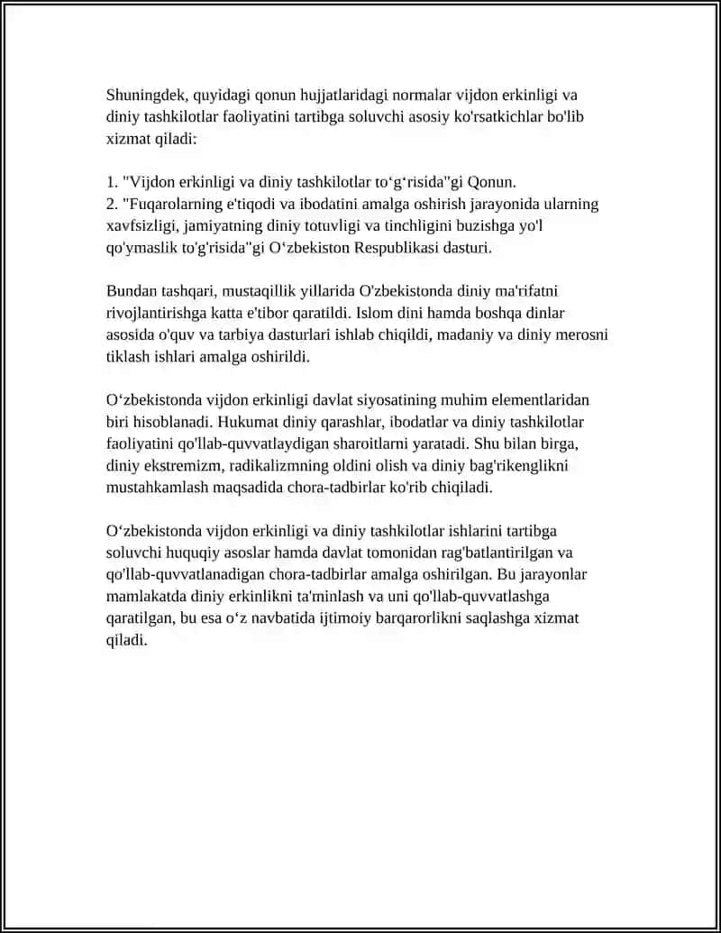OʻZBEKISTONDA VIJDON ERKINLIGI VA DINIY TASHKILOTLAR 4