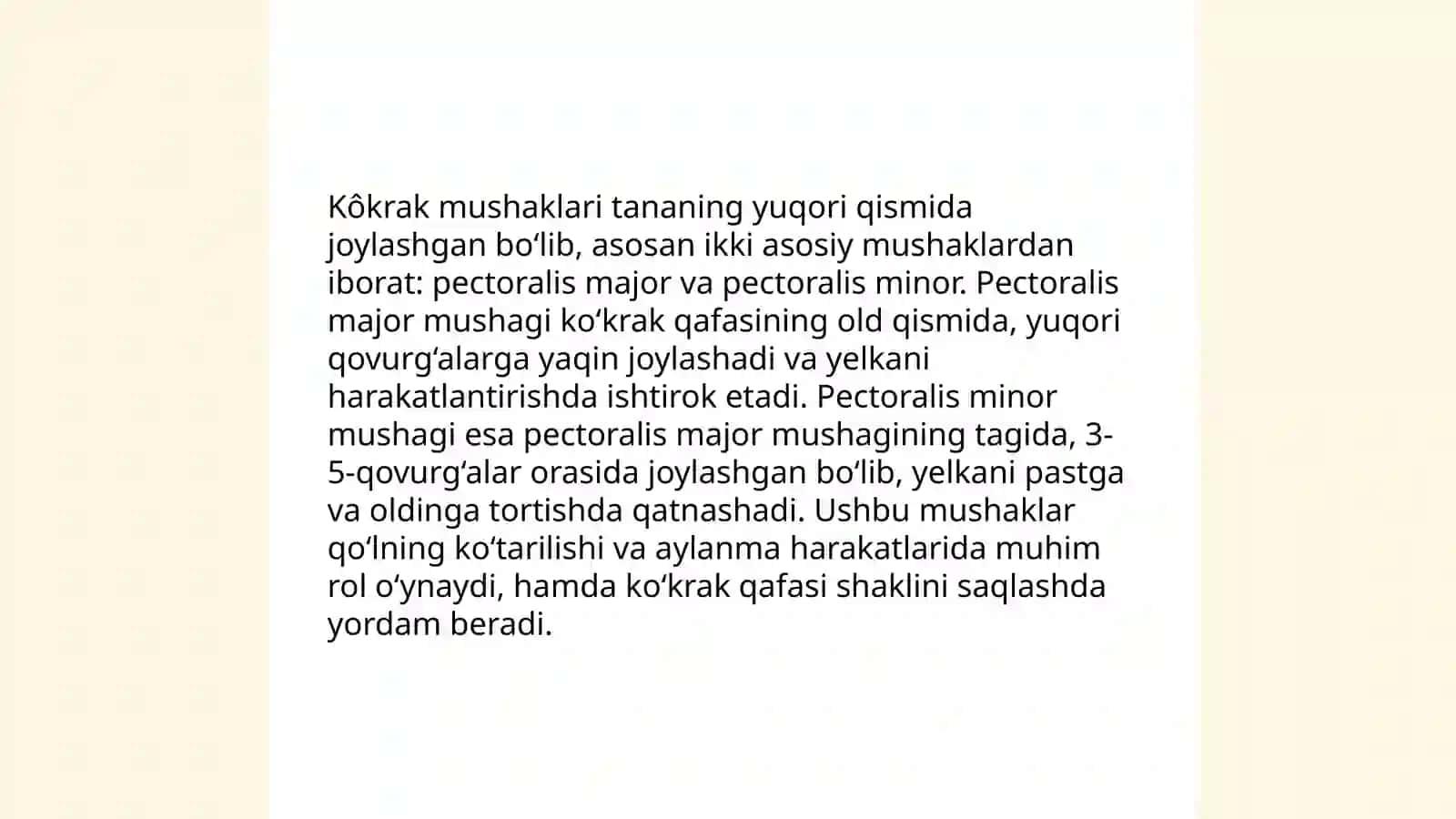 Kôkrak mushaklarini tuzilishi,joylashishi, vazifasi 4