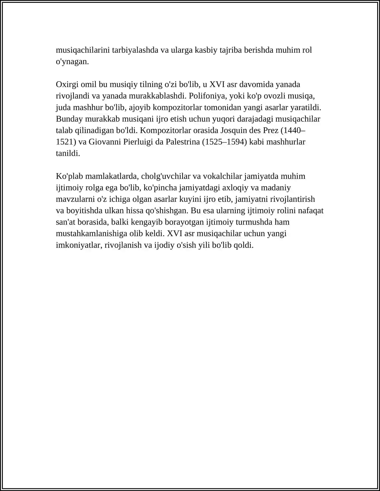 QADIMGI IJROCHILIK SAN'ATI. XVI ASR DAVOMIDA DAMLI CHOLG'ULARNING RIVOJ TOPISHI 4