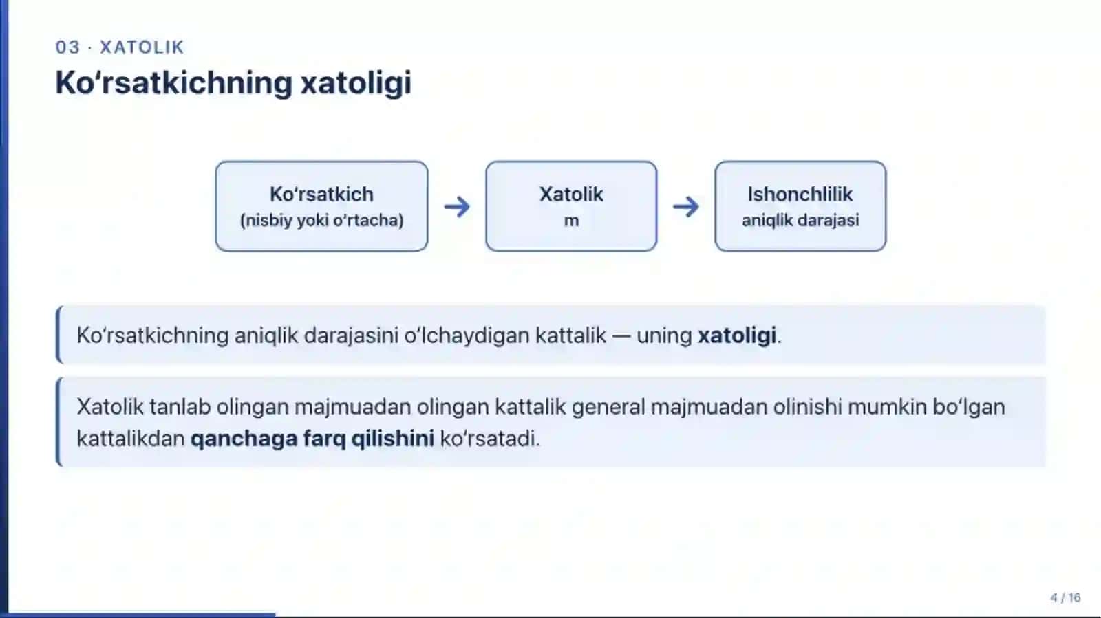 Statistik tadqiqot natijalarining ishonchliligini baholash 4