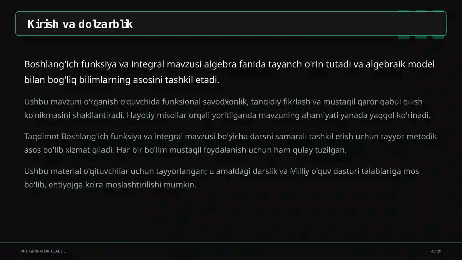 Boshlang'ich funksiya va integral (11-sinf) 4