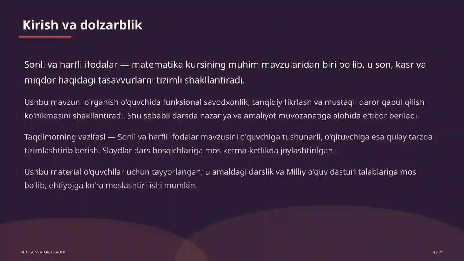 Sonli va harfli ifodalar (5-sinf) 4