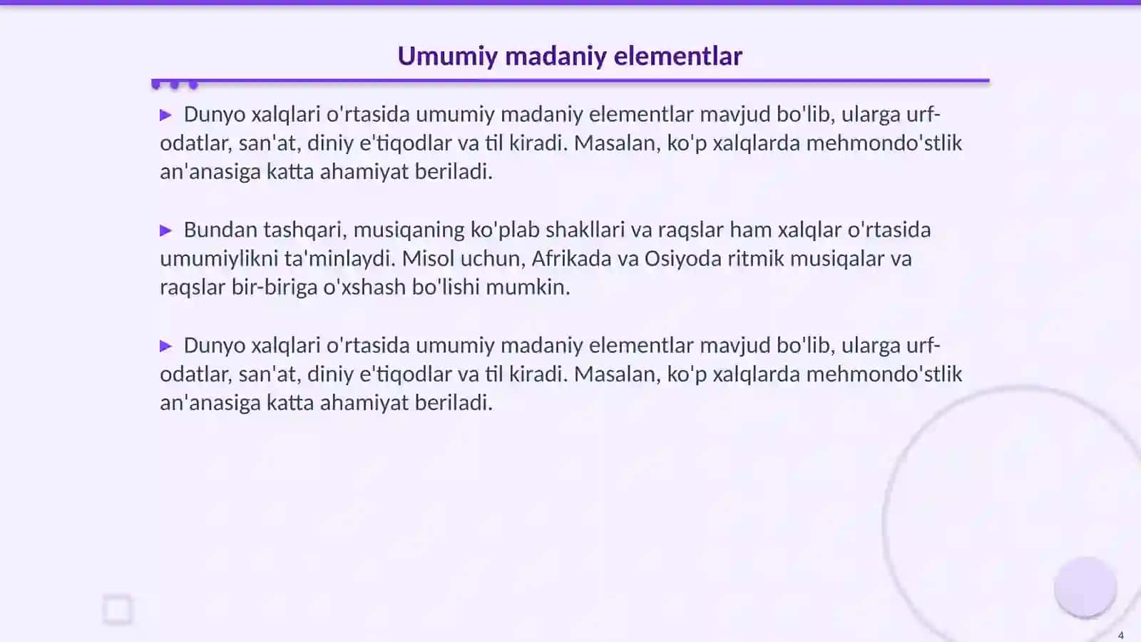 Dunyo xalqlari madaniyatidagi umumiylik va farqlar 4