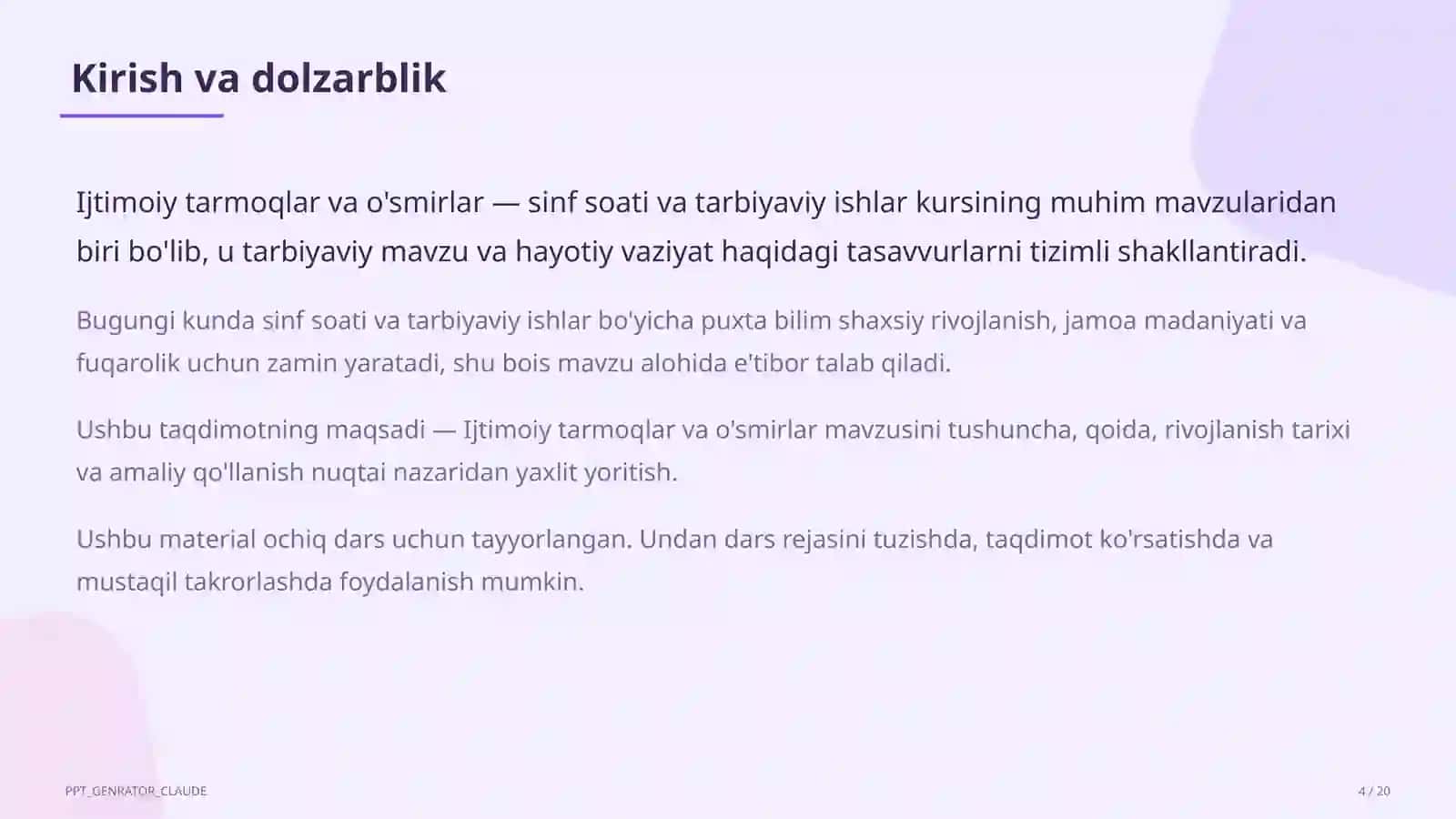 Sinf soati va tarbiyaviy tadbirlar 4