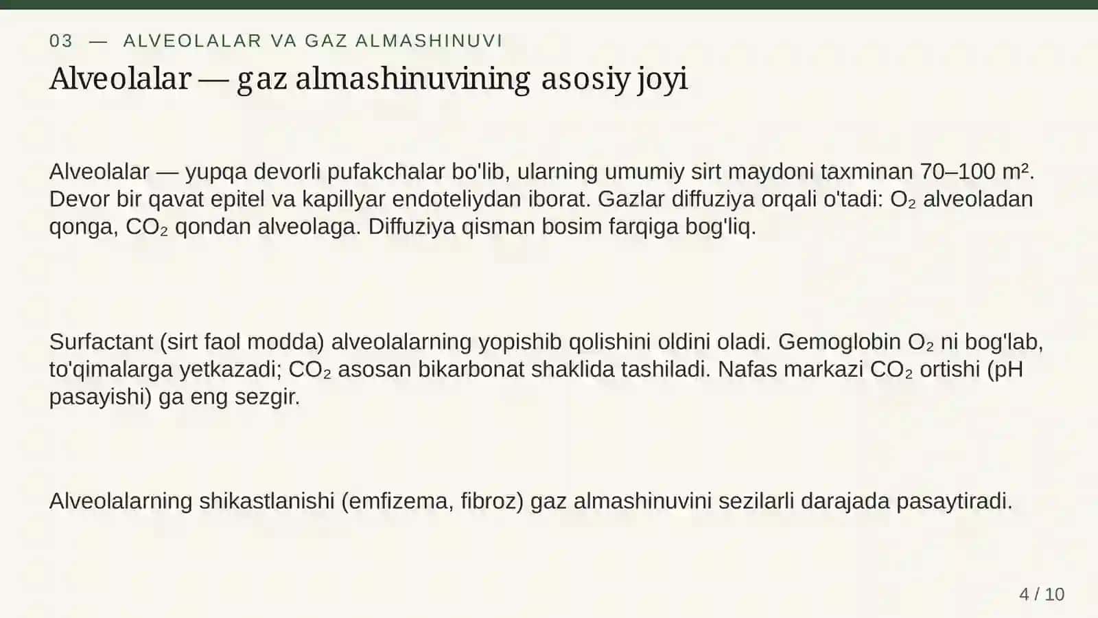BIOLOGIYA FANI Nafas olish tizimi va gaz almashinuvi 4