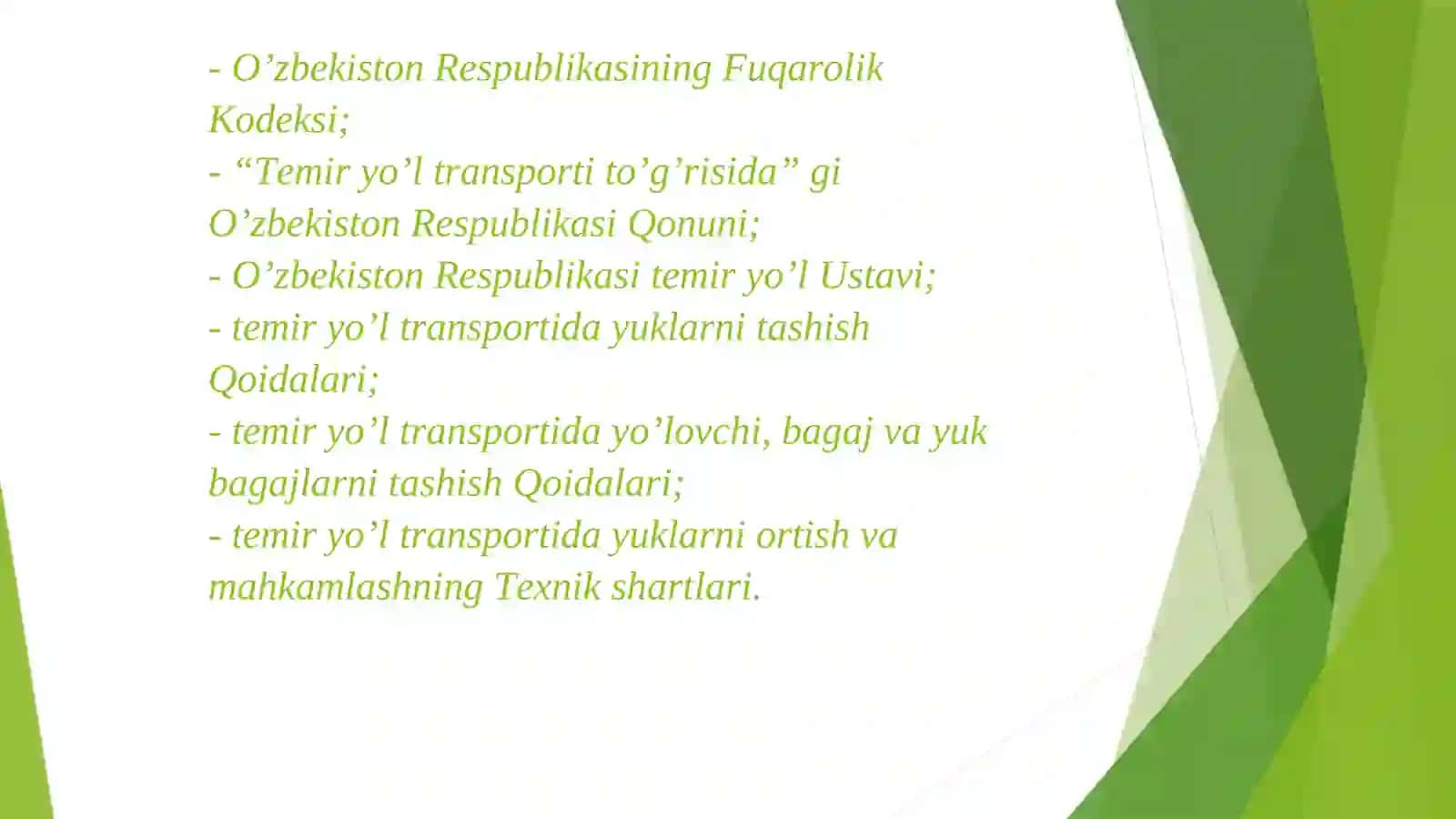 Temiryo’l transportni qo'llab-quvvatlash uchun huqujatlari 4