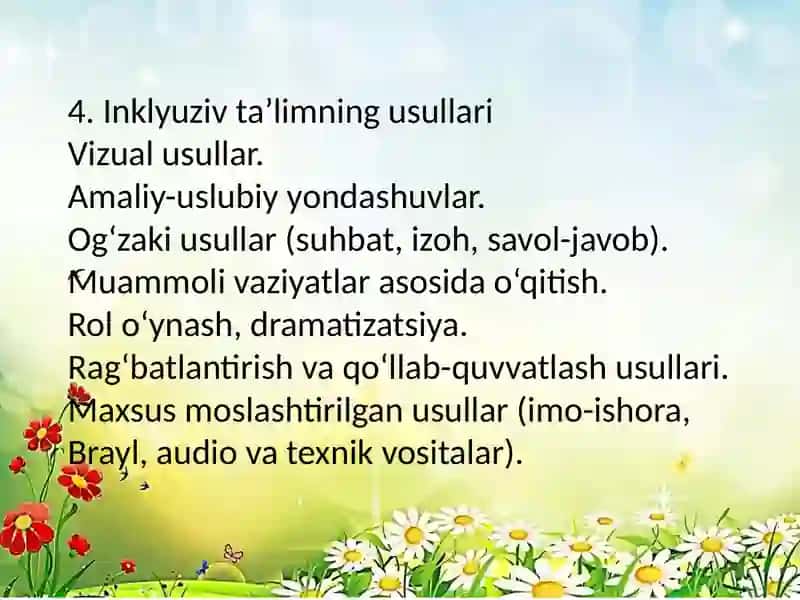 Inklyuziv taʼlimning metod va usullari 4
