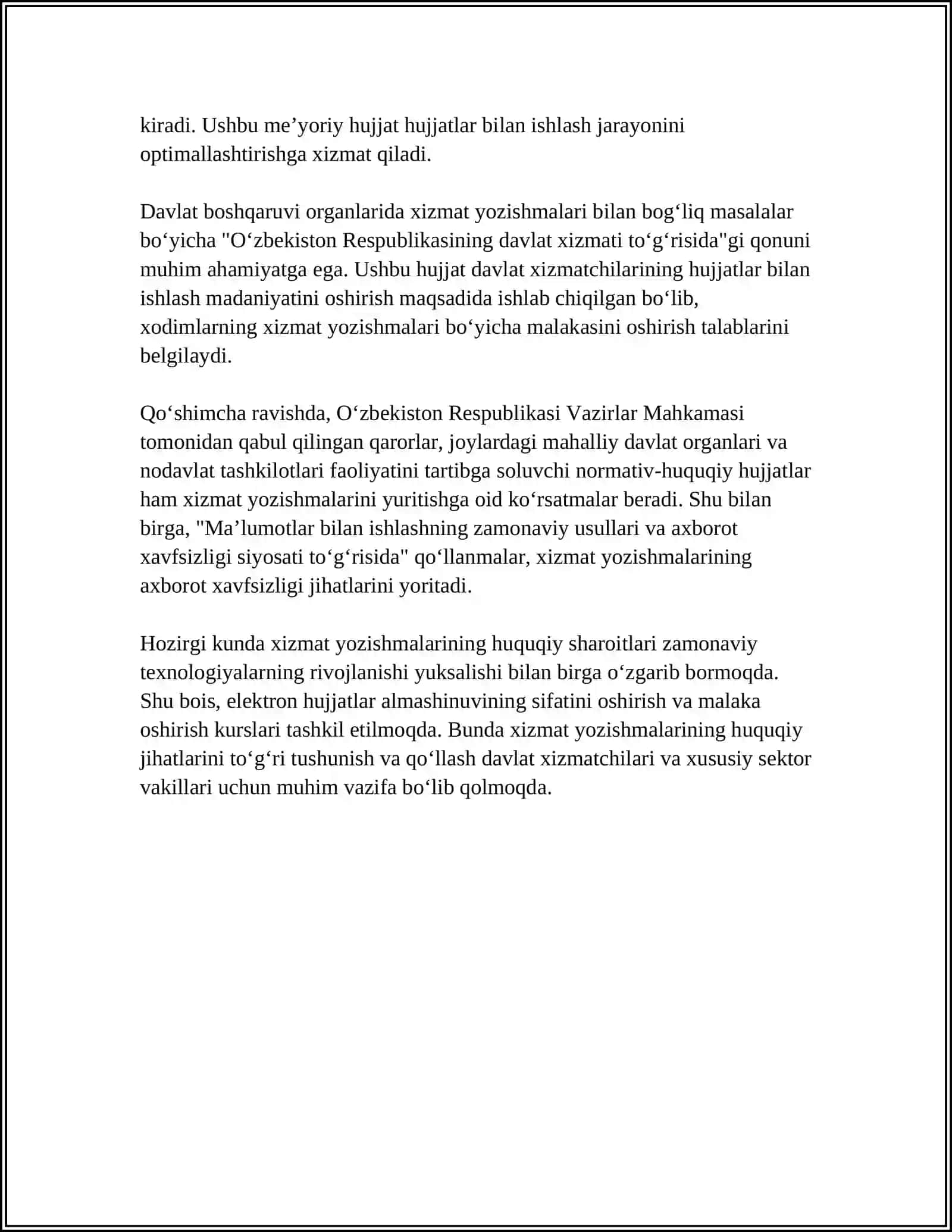 XIZMAT YOZISHMALARI BILAN ISHLASH TEXNOLOGIYALARI 4