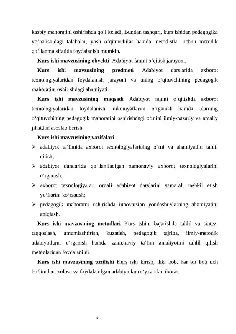Adabiyot fanini o‘qitishda axborot texnologiyalaridan foydalanish, pedagogik mahoratini oshirish 4