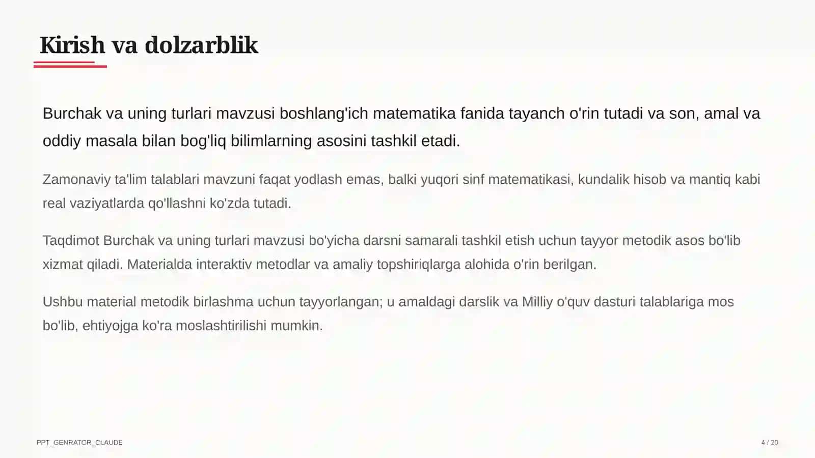 Burchak va uning turlari (4-sinf) 4
