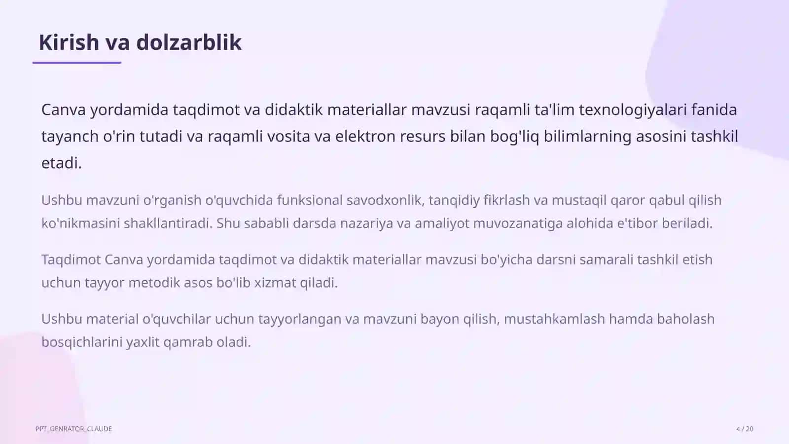 Dars rejasi 4