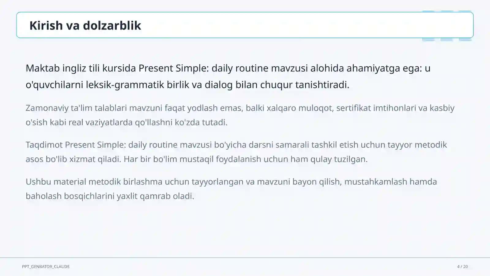 Present Simple: daily routine (3-sinf) 4