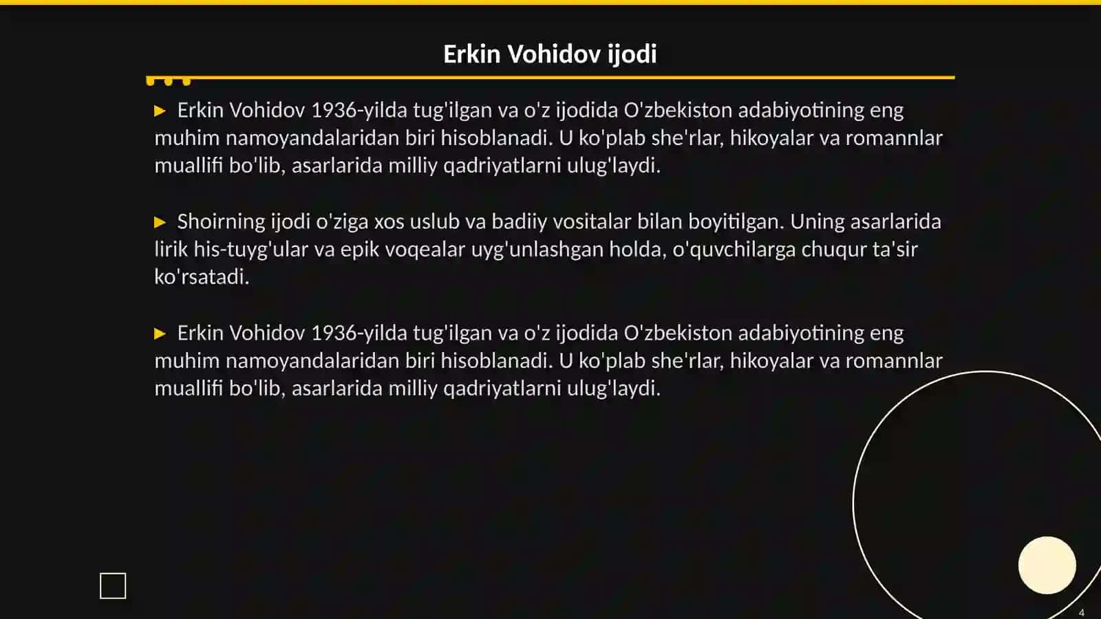 Liro- epik asarlar bilan ishlash ( Erkin Vohidovning Ruhlar isyoni asari misolida) 4