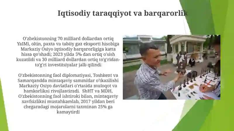 O'zbekiston markaziy ositoda tinchlik va barqarorlikni taminlashdagi oʻrni 4