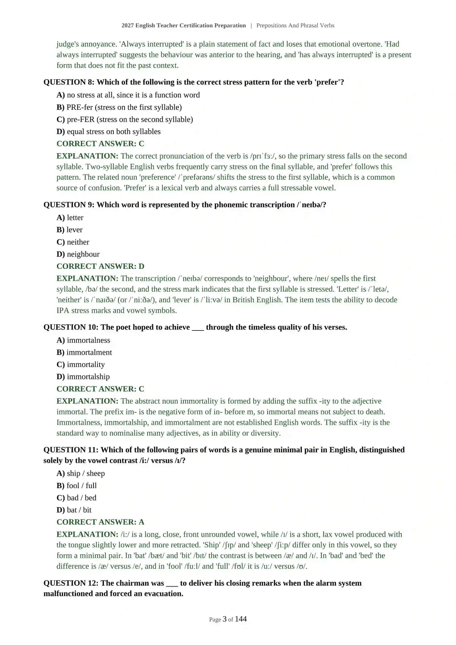 2027 English Teacher Certification Preparation | Prepositions And Phrasal Verbs 4