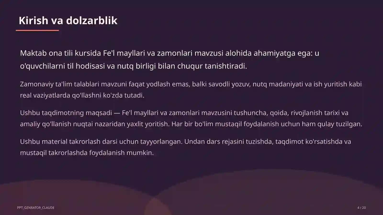 Fe'l mayllari va zamonlari (7-sinf) 4