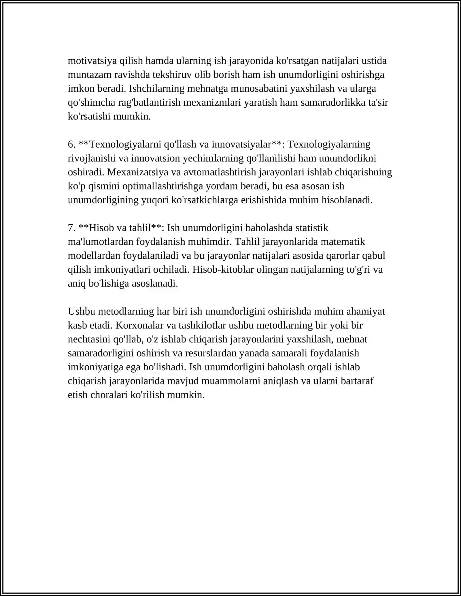 MUSTAQIL ISH Mavzu: MEHNAT UNUMDORLIGINI O'LCHASH USULLARI 4