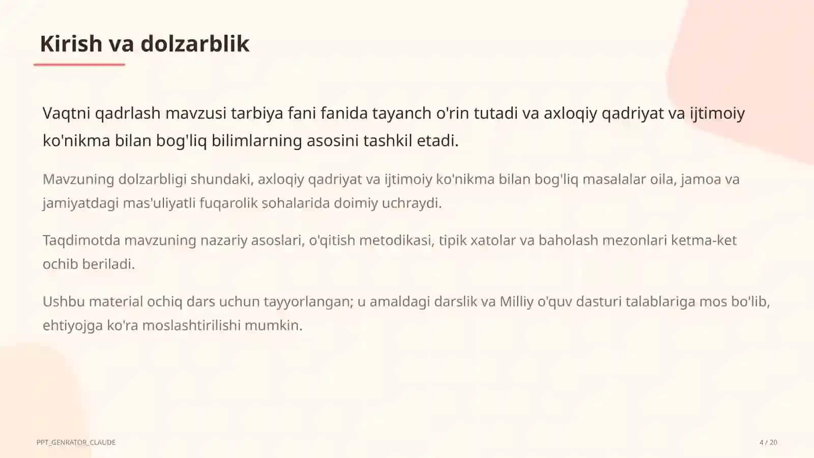 Vaqtni qadrlash (4-sinf) 4