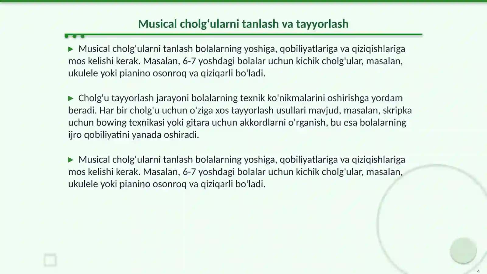 Bolalarni musiqiy cholgʻularda ijroga oʻrgatish 4