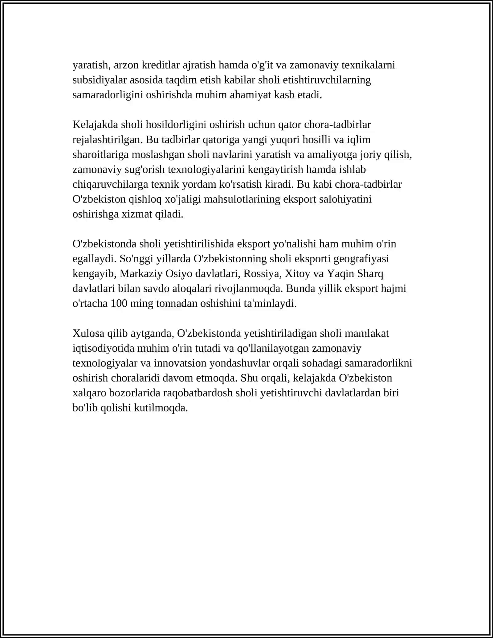 O'ZBEKISTON RESPUBLIKASIDA YETISHTIRILADIGAN VA ISTE'MOL QILINADIGAN OZIQ OVQAT MAHSULOTLARI 4