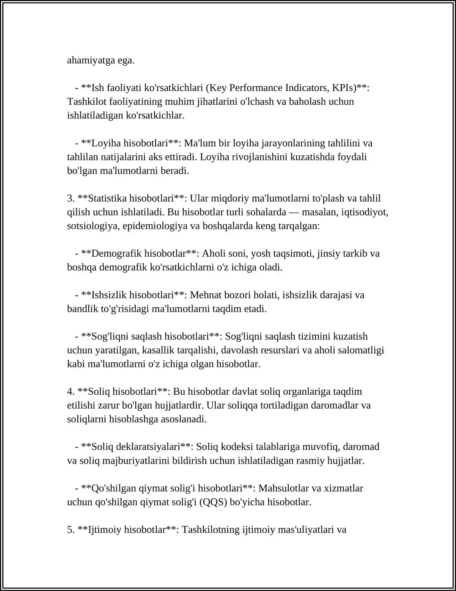 Hisobot Maxsus Tashkil Etiladigan Kuzatishtlar Biznes Tekshirishlar va Royxatlar 4