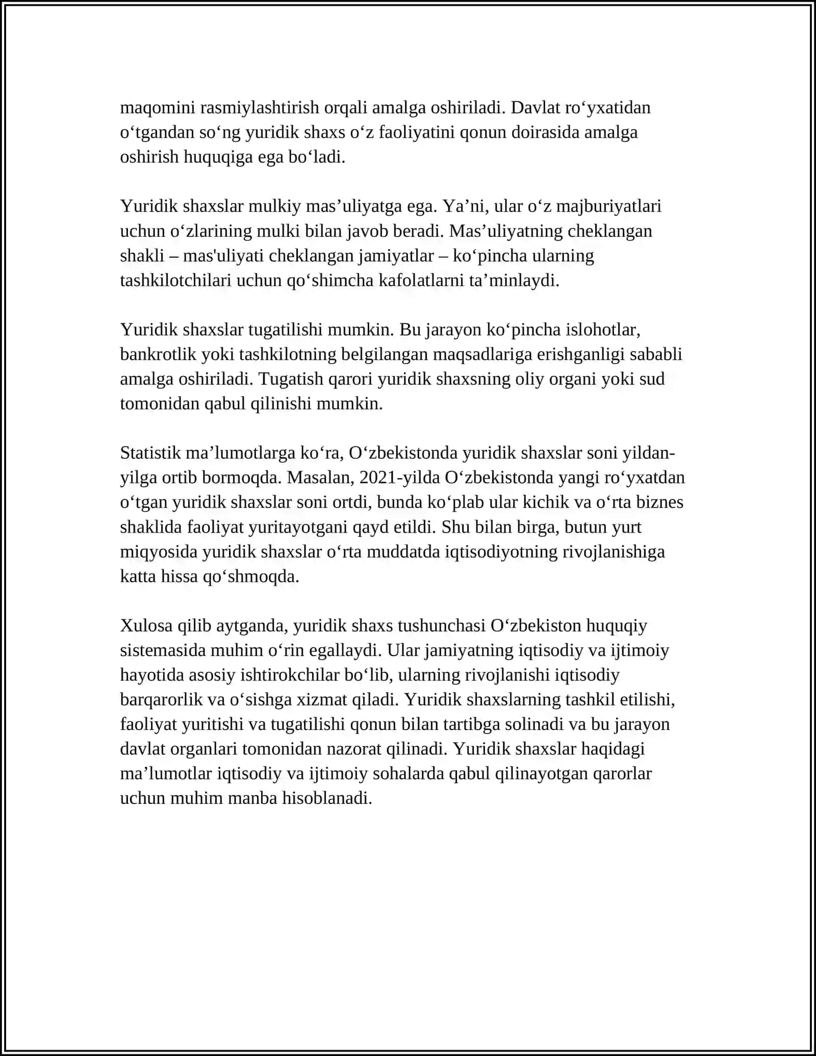 YURIDIK SHAXS TUSHUNCHASI,YURDIK SHAXSLARNI SOLIQQA TORTISH 4