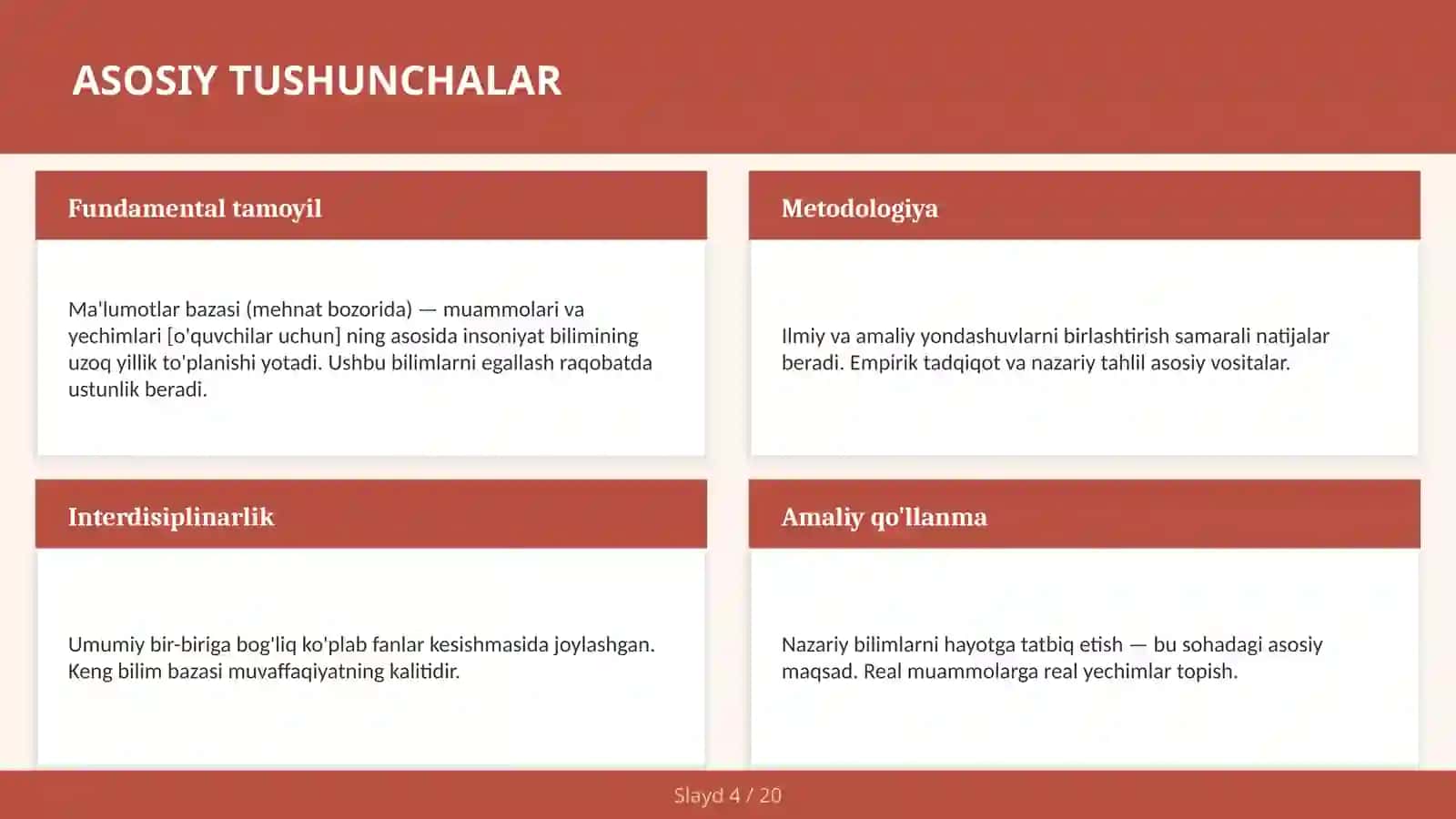 Ma'lumotlar bazasi (mehnat bozorida) — muammolari va yechimlari [o'quvchilar uchun] 4