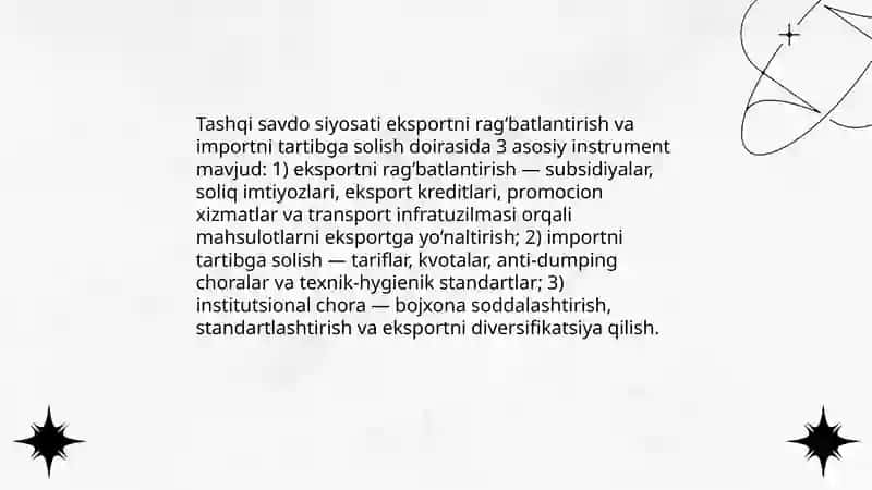 Davlatning tashqi iqtisodiy faoliyatini rivojlantirishning iqtisodiy siyosati 4