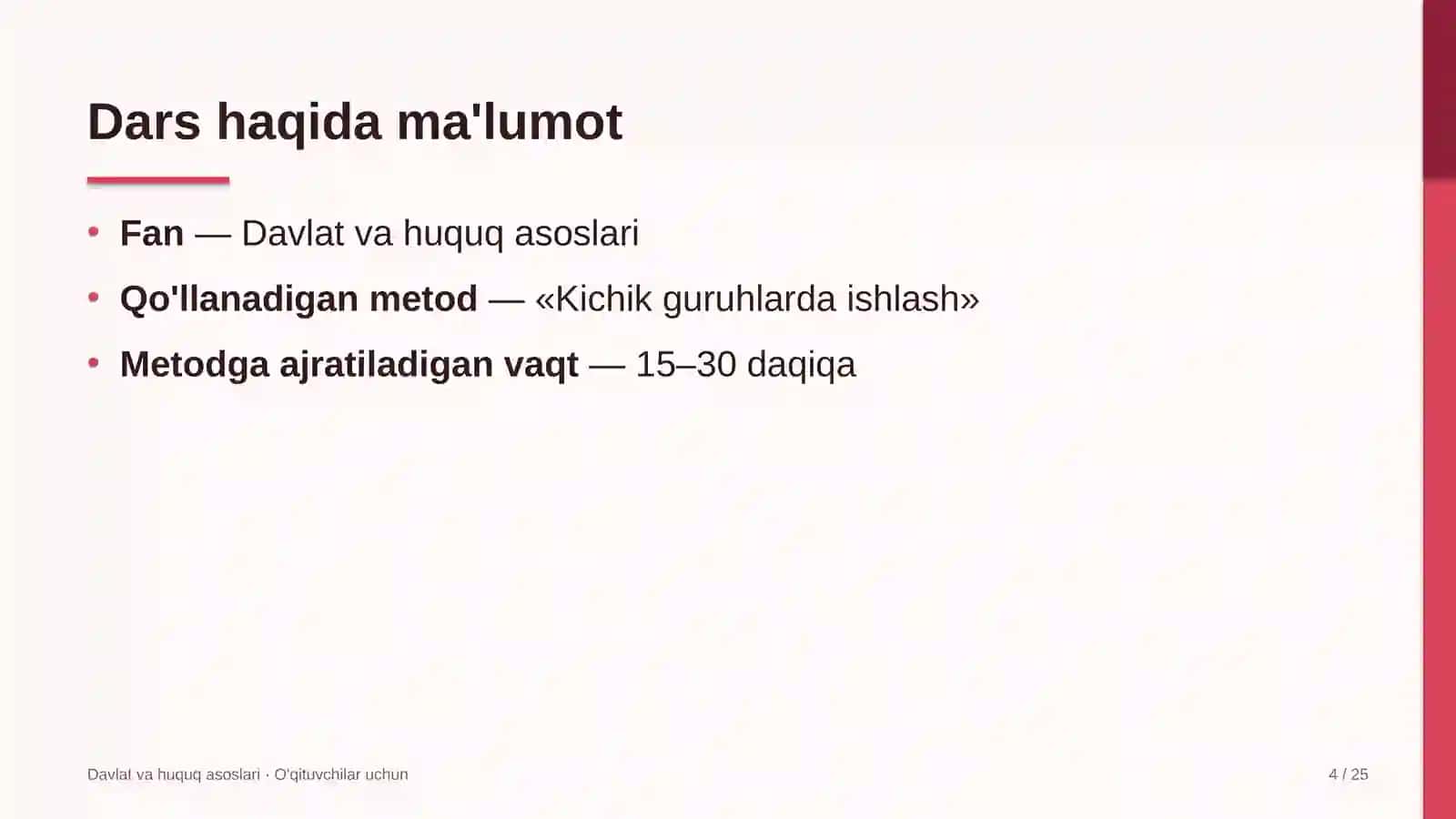 davlat va huquq asoslari darslarida kichik guruhlarda ishlash metodidan foydalanish 3494 4