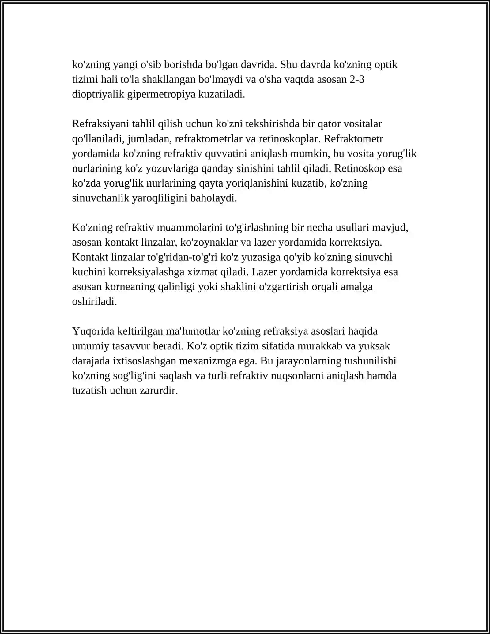 KOZNING REFRAKSIYASI KOZNING FUNKSIYASI VA ISHLASHI KLINIKA DIAGNOSTIKA VA PATOLOGIYASI 4