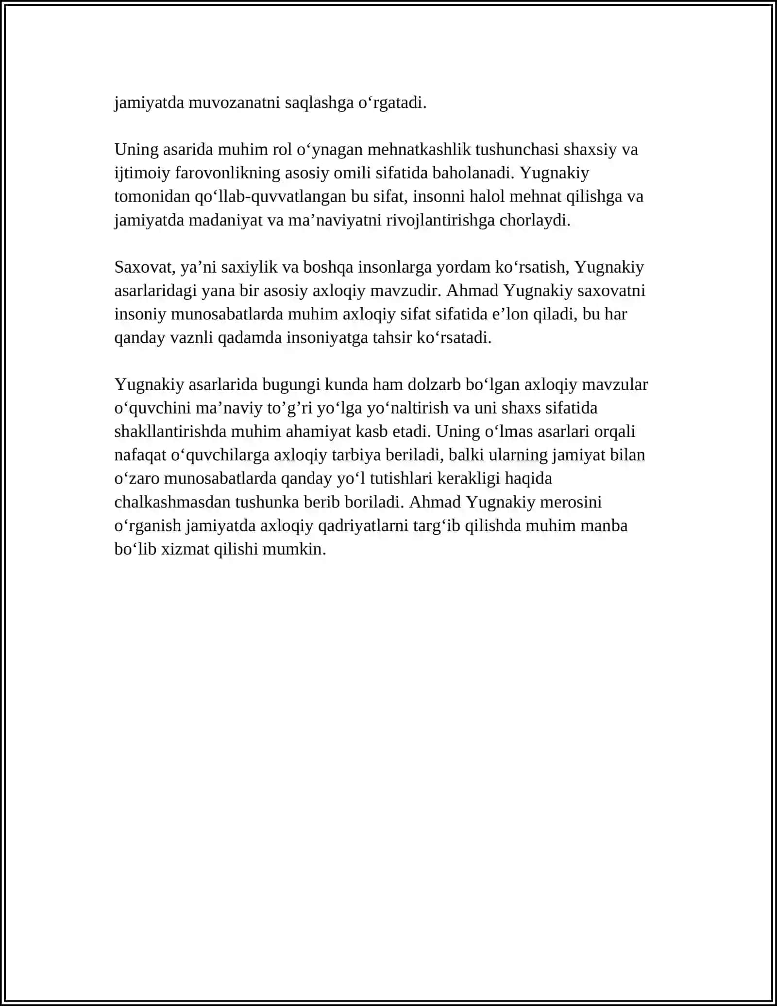 AHMAD YUGNAKIYNING “HIBATUL HAQOYIQ” ASARIDA AXLOQIY-TA’LIMIY MASALALAR TALQINI 4