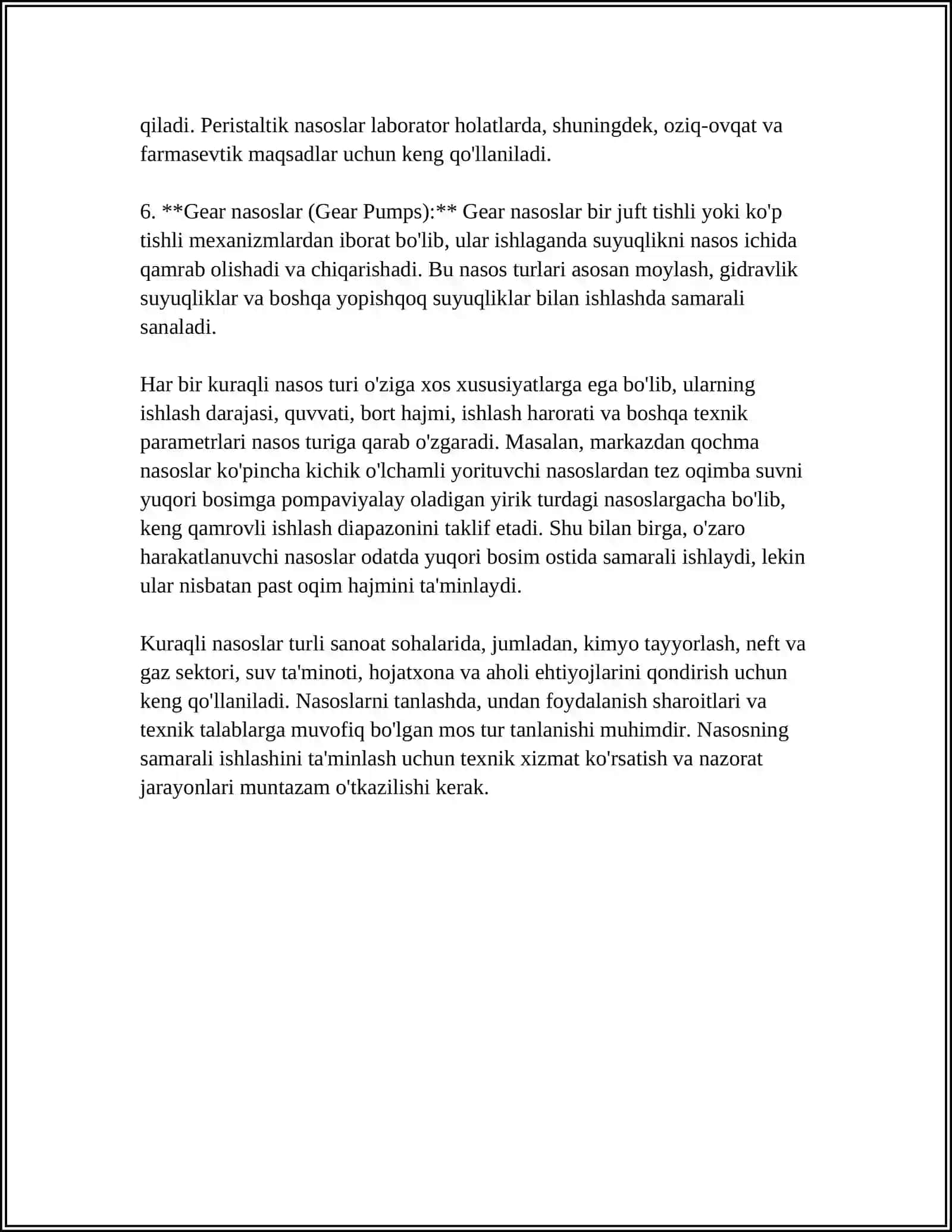 MUSTAQIL ISH Mavzu: KURAKLI NASOSLAR,ASOSIY KATTALIKLARI (UNUMDORLIGI,TÕLIQ BOSIMI,QUVVATI VA FIK) 4