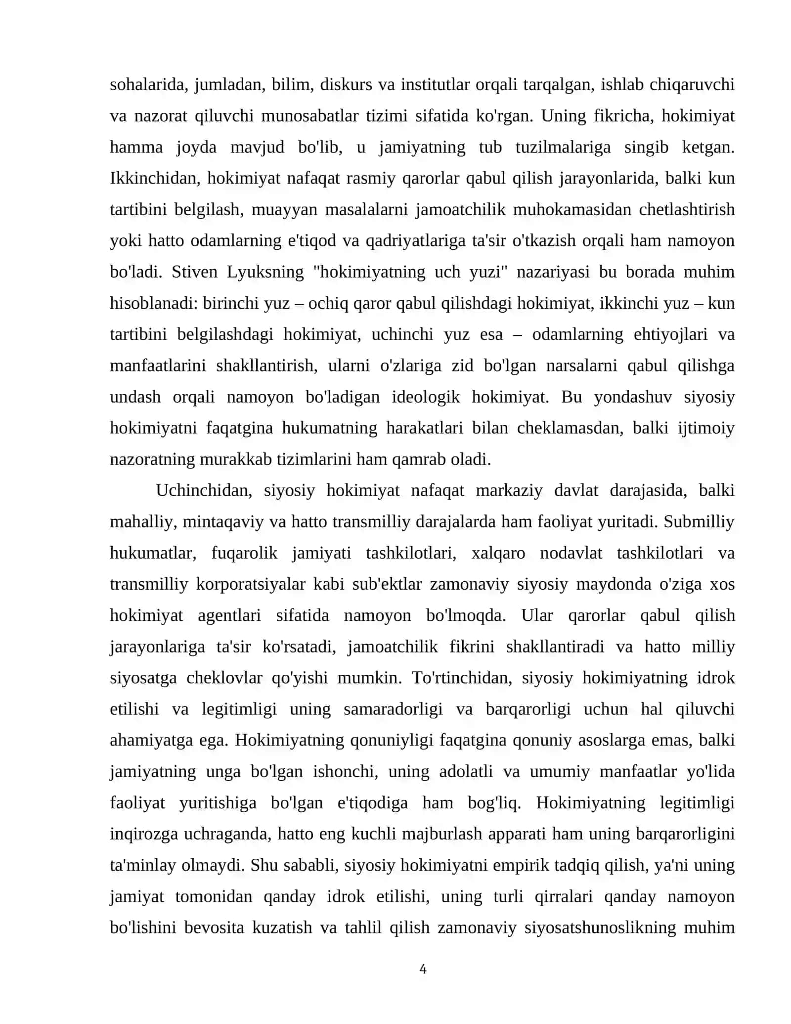 Siyosiy hokimiyatning ko'p o'lchovli tushunchalari:empirik tadqiqot natijalari asosida tahlil 4