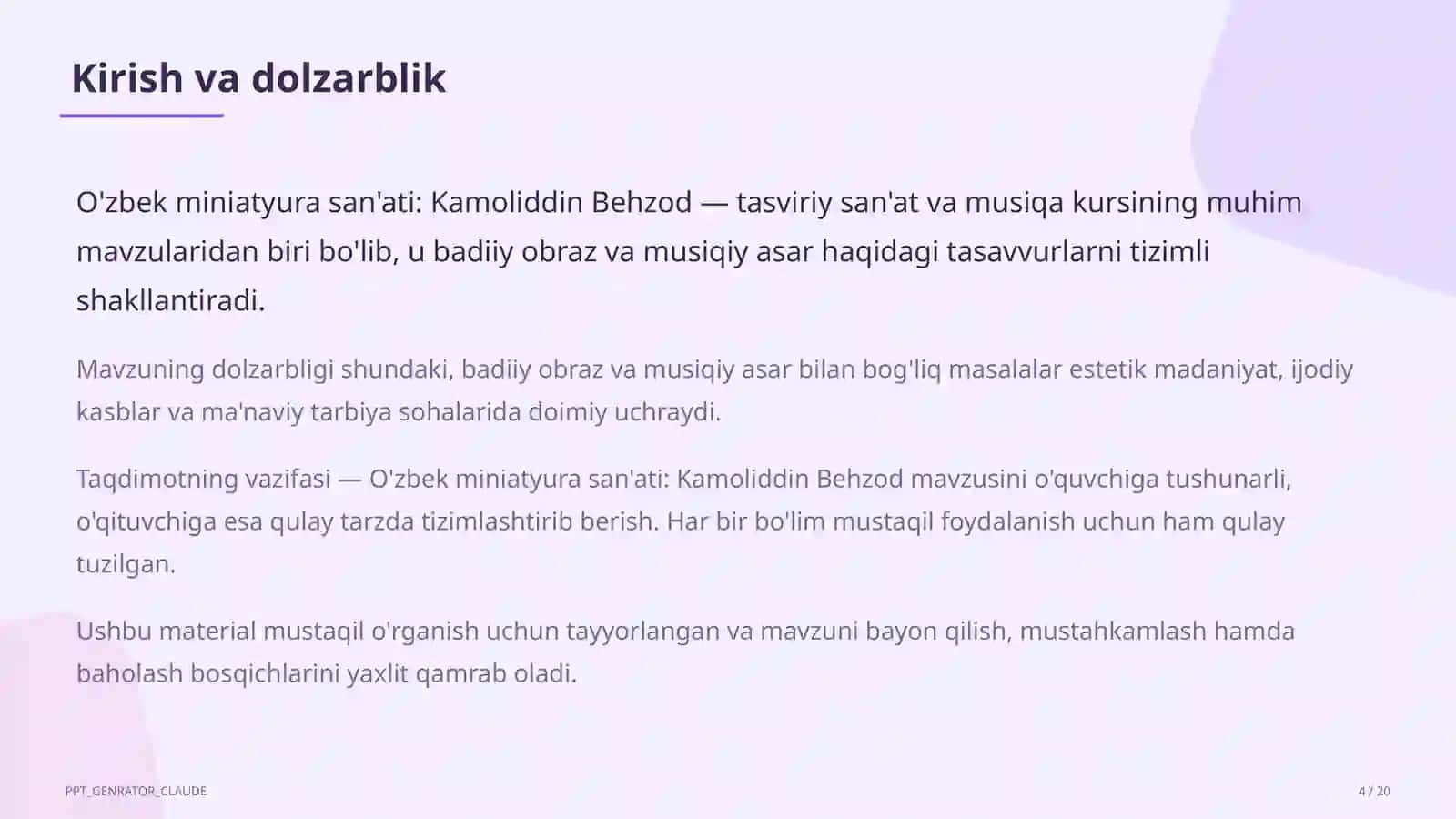 O'zbek miniatyura san'ati: Kamoliddin Behzod (5-sinf) 4