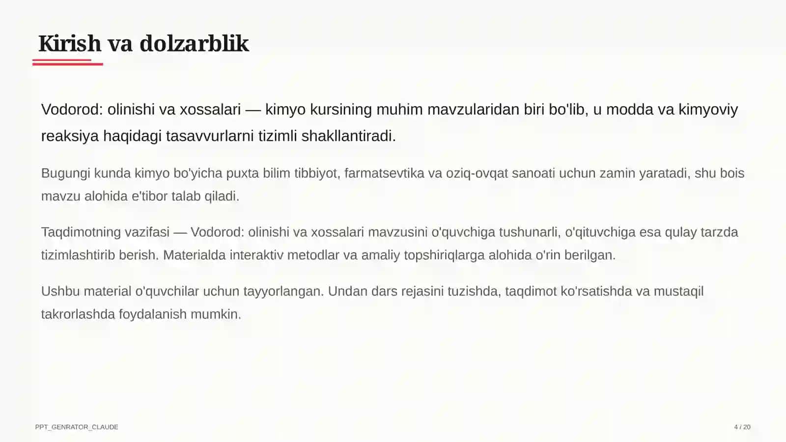 Vodorod: olinishi va xossalari (7-sinf) 4