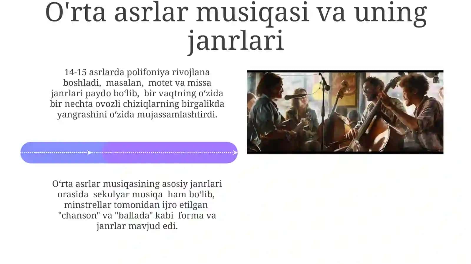 Musiqa janrlarining asrlar davomida rivojlanishi va turli xil janrlarga asos solish sabablari 4
