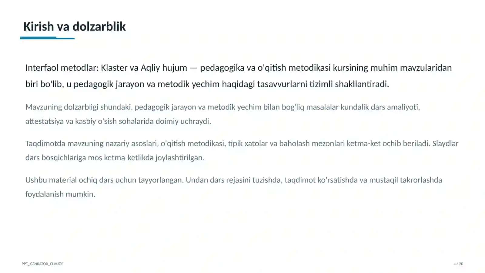 Interfaol metodlar: Klaster va Aqliy hujum 4