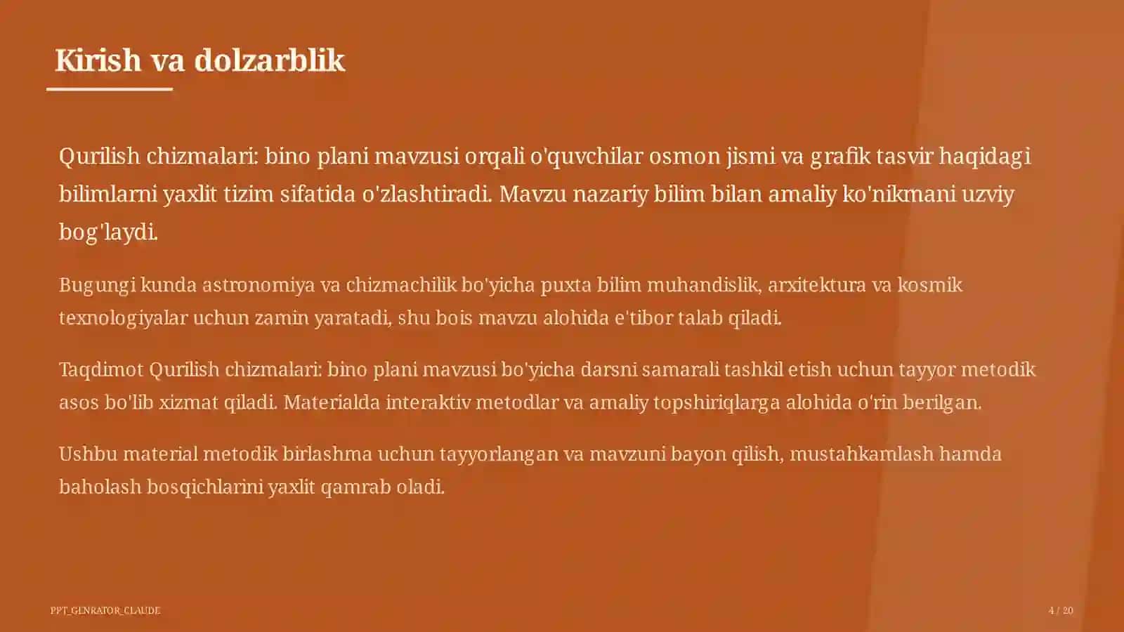 Qurilish chizmalari: bino plani (9-sinf) 4