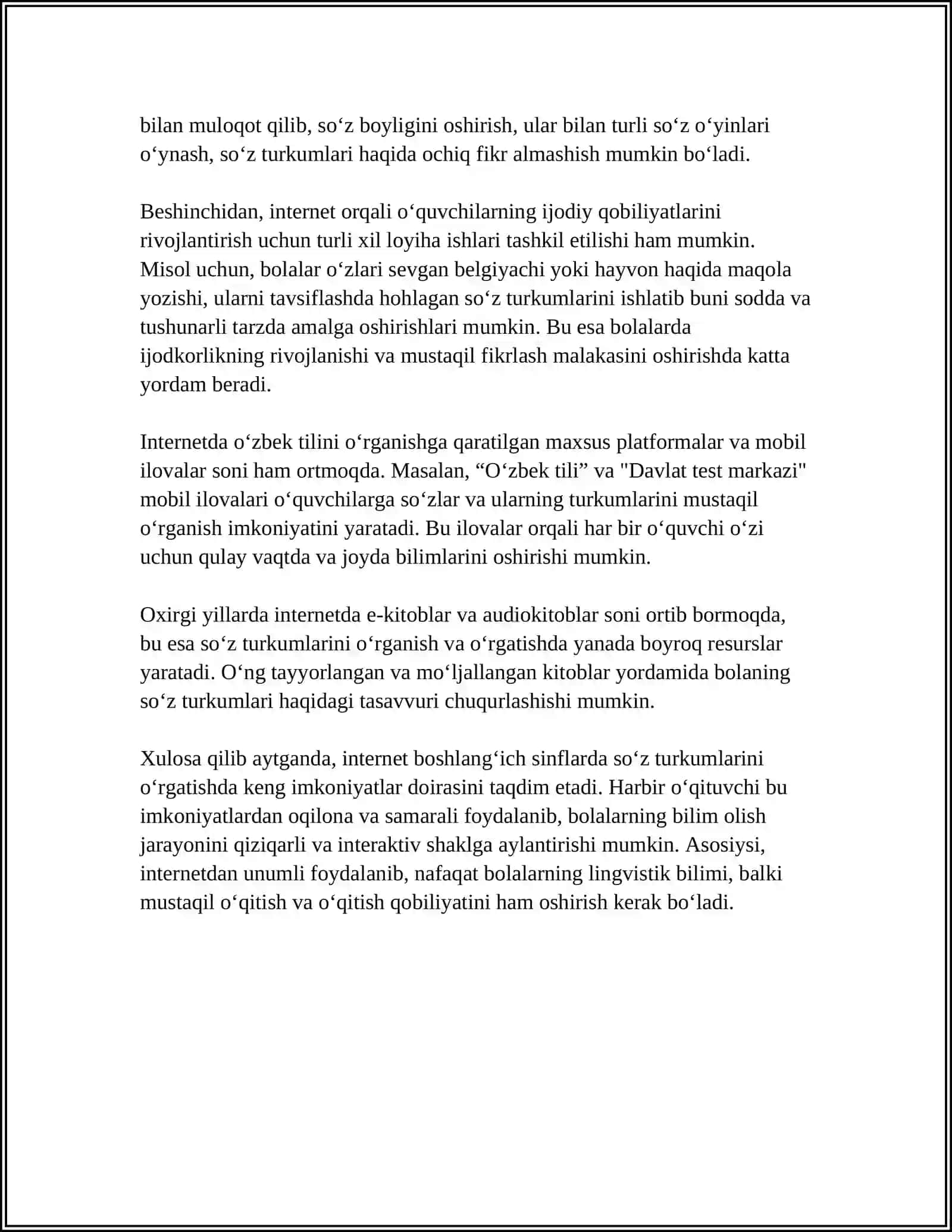 INTERNETDAN BOSHLANGʻICH SINFLARDA SOʻZ TURKUMLARINI OʻRGANISHGA OID MA’LUMOTLAR YIGʻISH 4