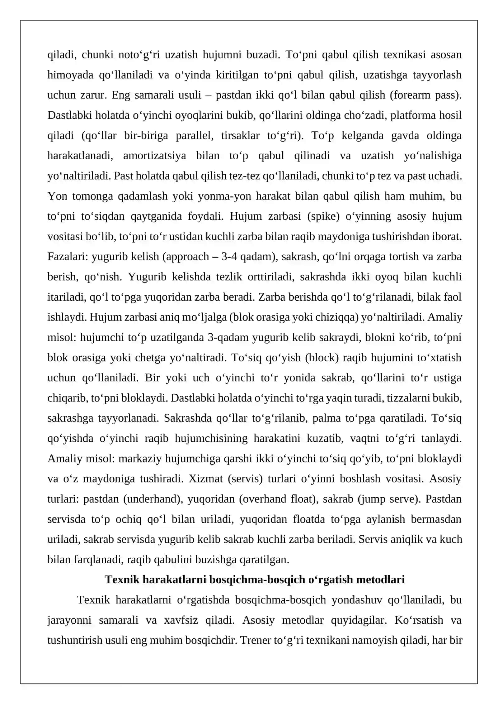 Voleybol o‘yin texnikasi va taktikasini o‘rgatish metodikasi 4