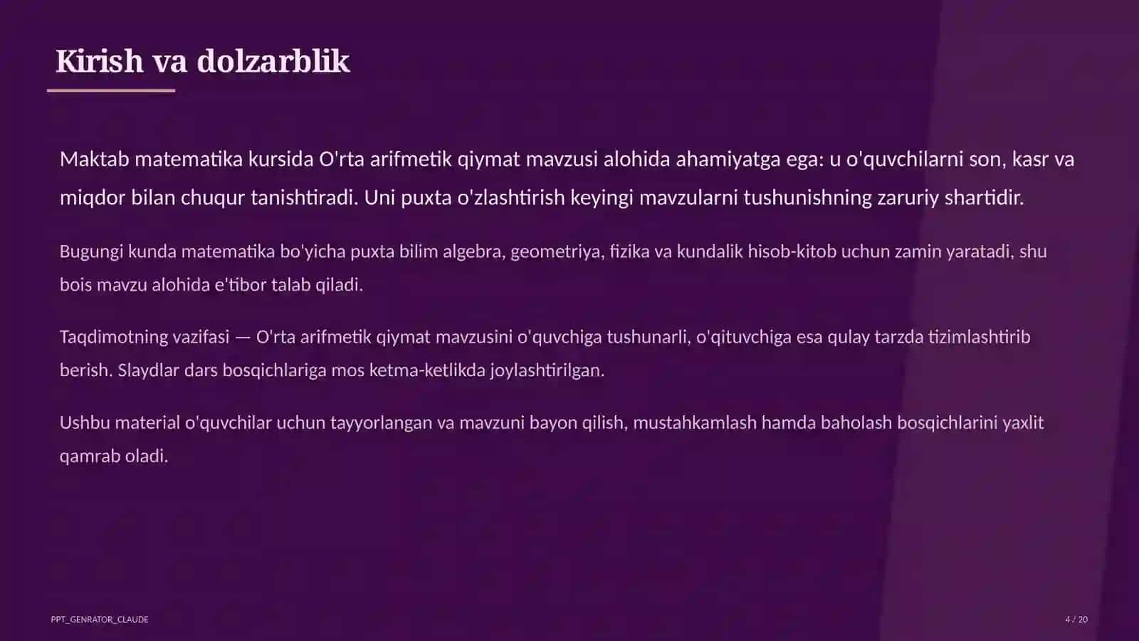 O'rta arifmetik qiymat (5-sinf) 4