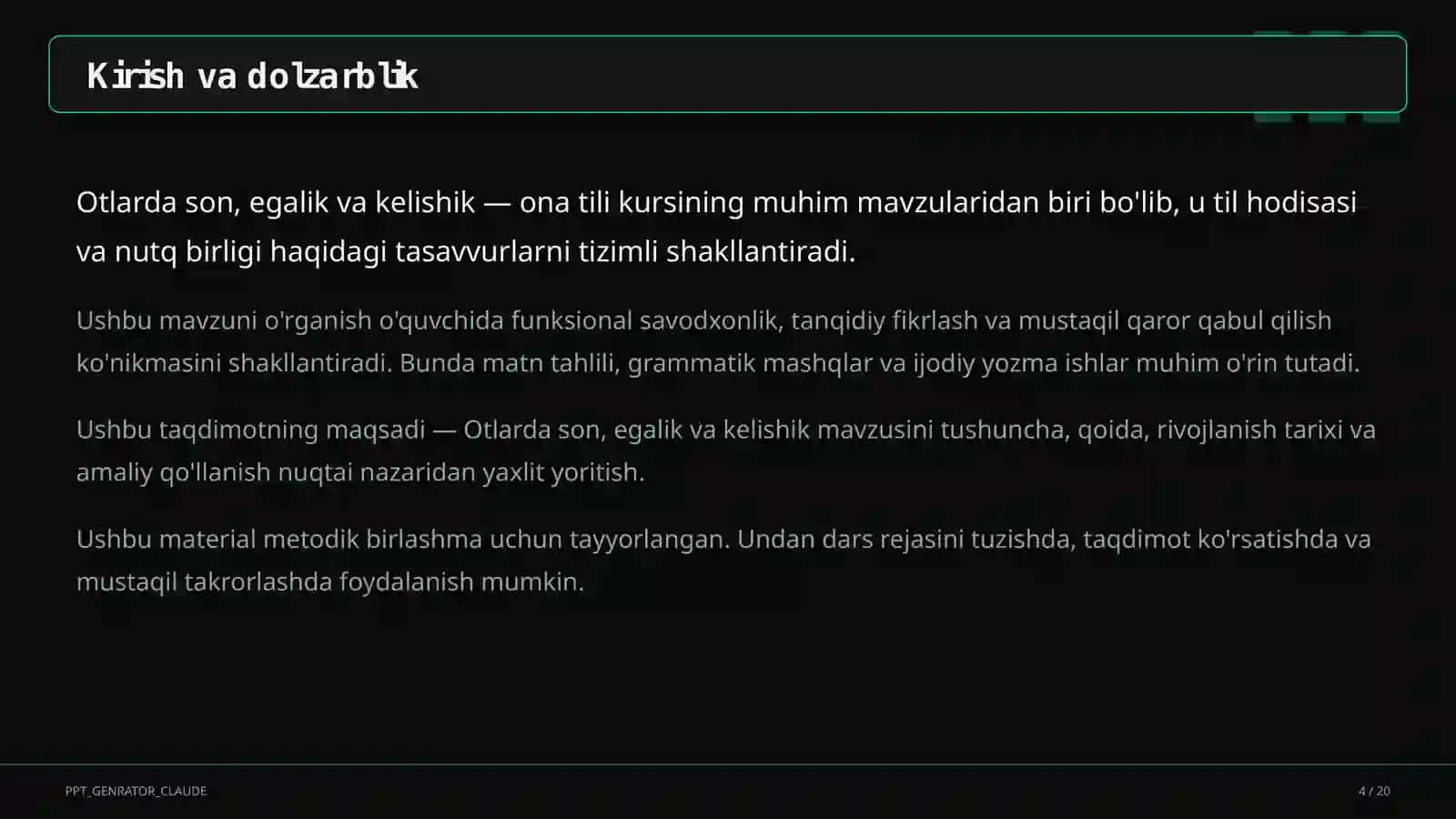Otlarda son, egalik va kelishik (6-sinf) 4