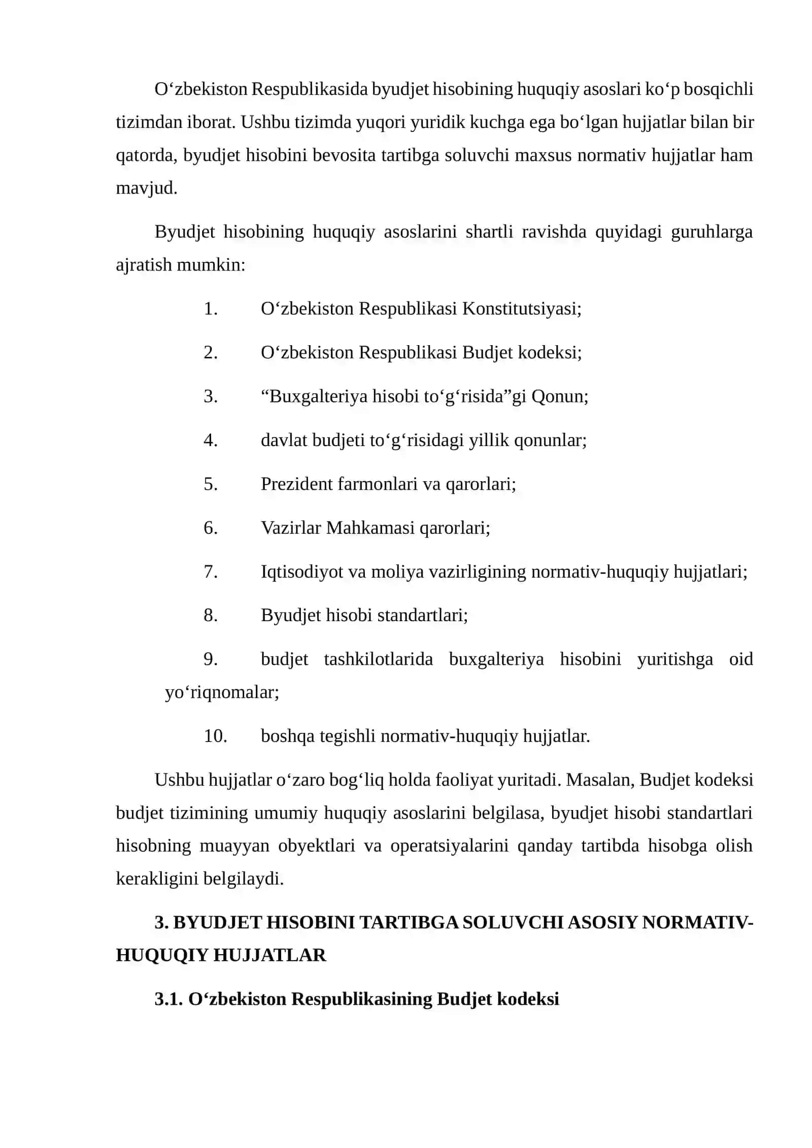 BYUDJET HISOBINING HUQUQIY ASOSLARI VA UNI TARTIBGA SOLUVCHI NORMATIV-HUQUQIY HUJJATLAR 4