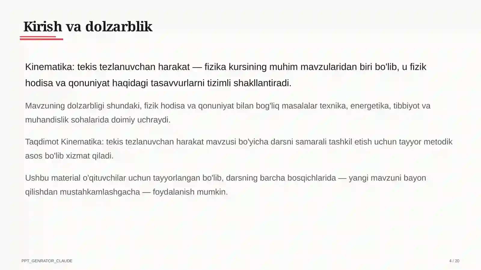 Kinematika: tekis tezlanuvchan harakat (9-sinf) 4