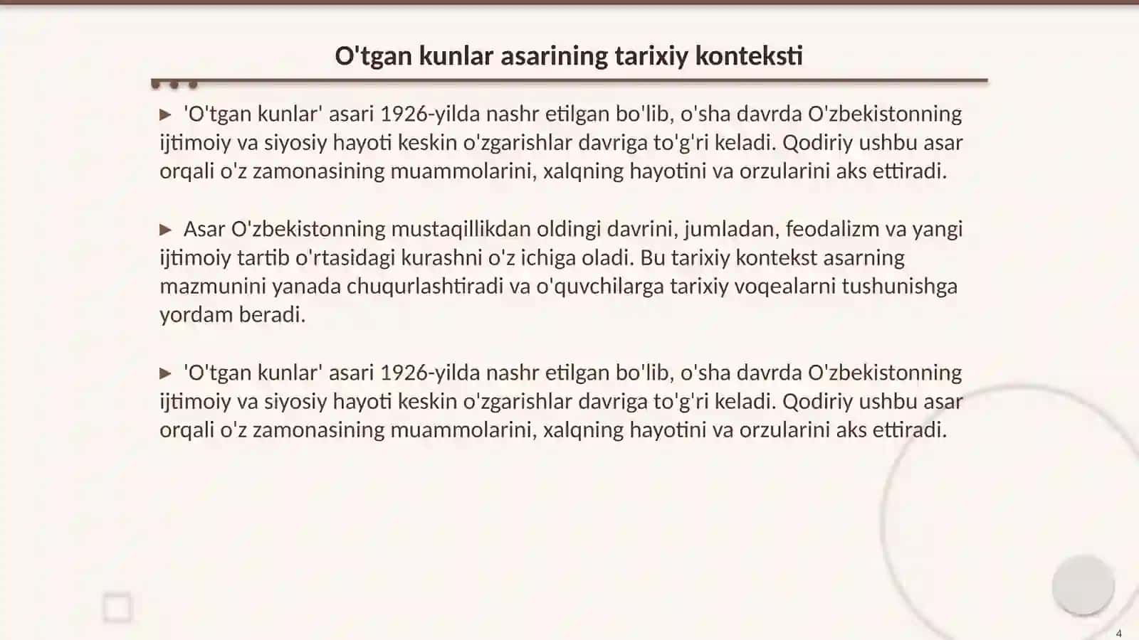 Oʻtgan kunlar 4