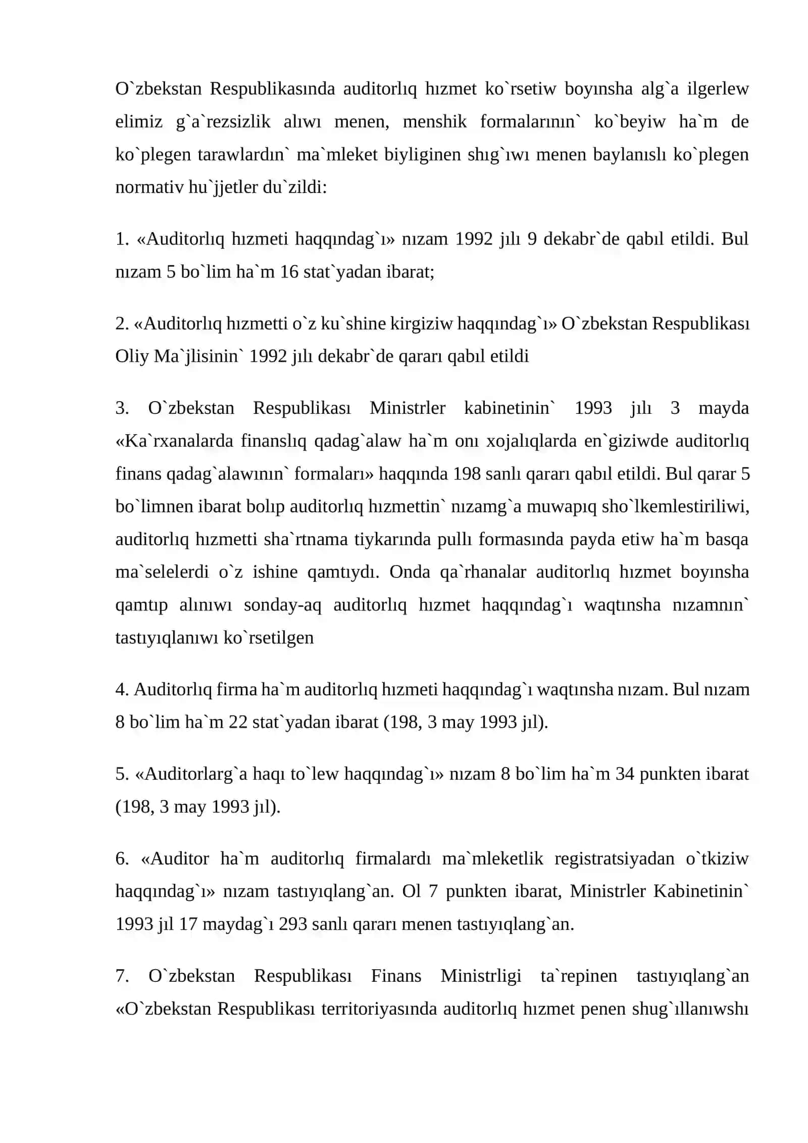 AUDITORLIQ ISKERLIGININ` HUQIQIY TIYKARLARI 4