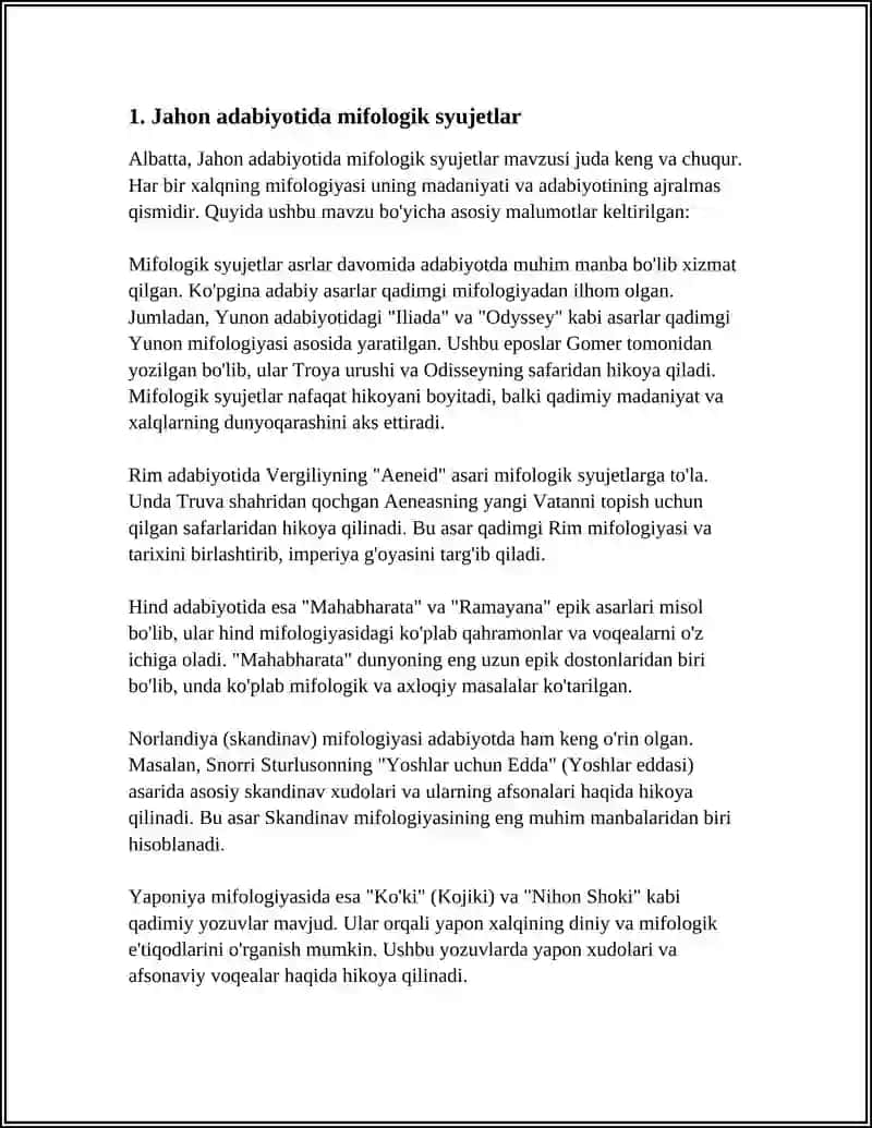 JAHON ADABIYOTI VA MIFOLOGIYA MASALASI 4