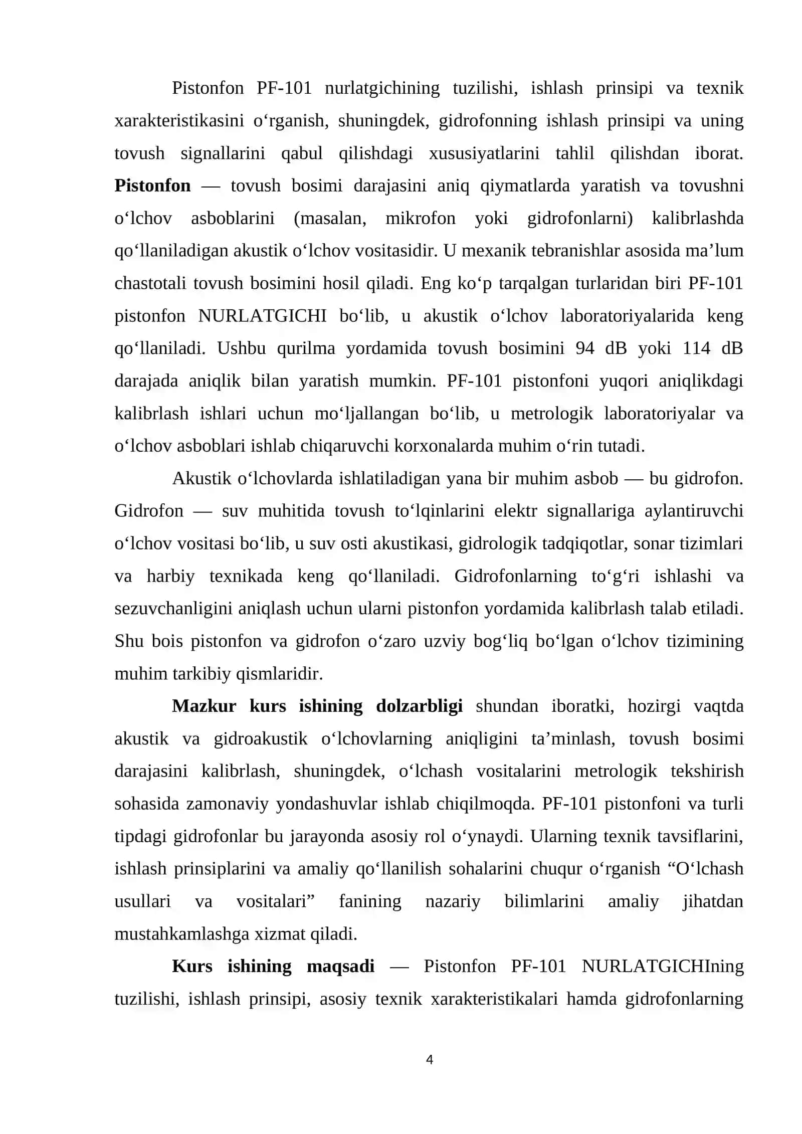 PISTONFON PF-101 NURLATGICHI VA UNING XARAKTERIS-TIKALARINI O'RGANISH. GIDROFON VA UNING ISHLASH PRINTSIPI 4