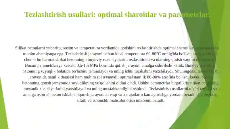 Silikat betonlarni yuboring bosim va temperatura yordamida qotishini tezlashtirish 4
